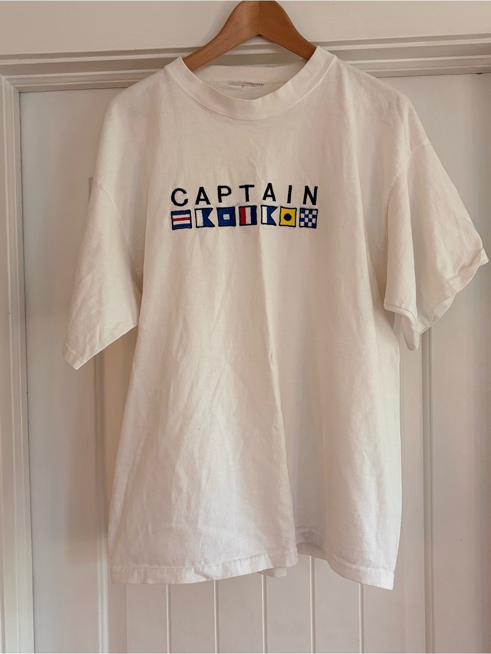 Captain Nautical Graphic Tee in White with Blue/Yellow Accents